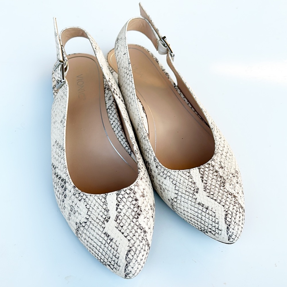 Vionic Jade Snake Embossed Slingback Flats Pointe… - image 3